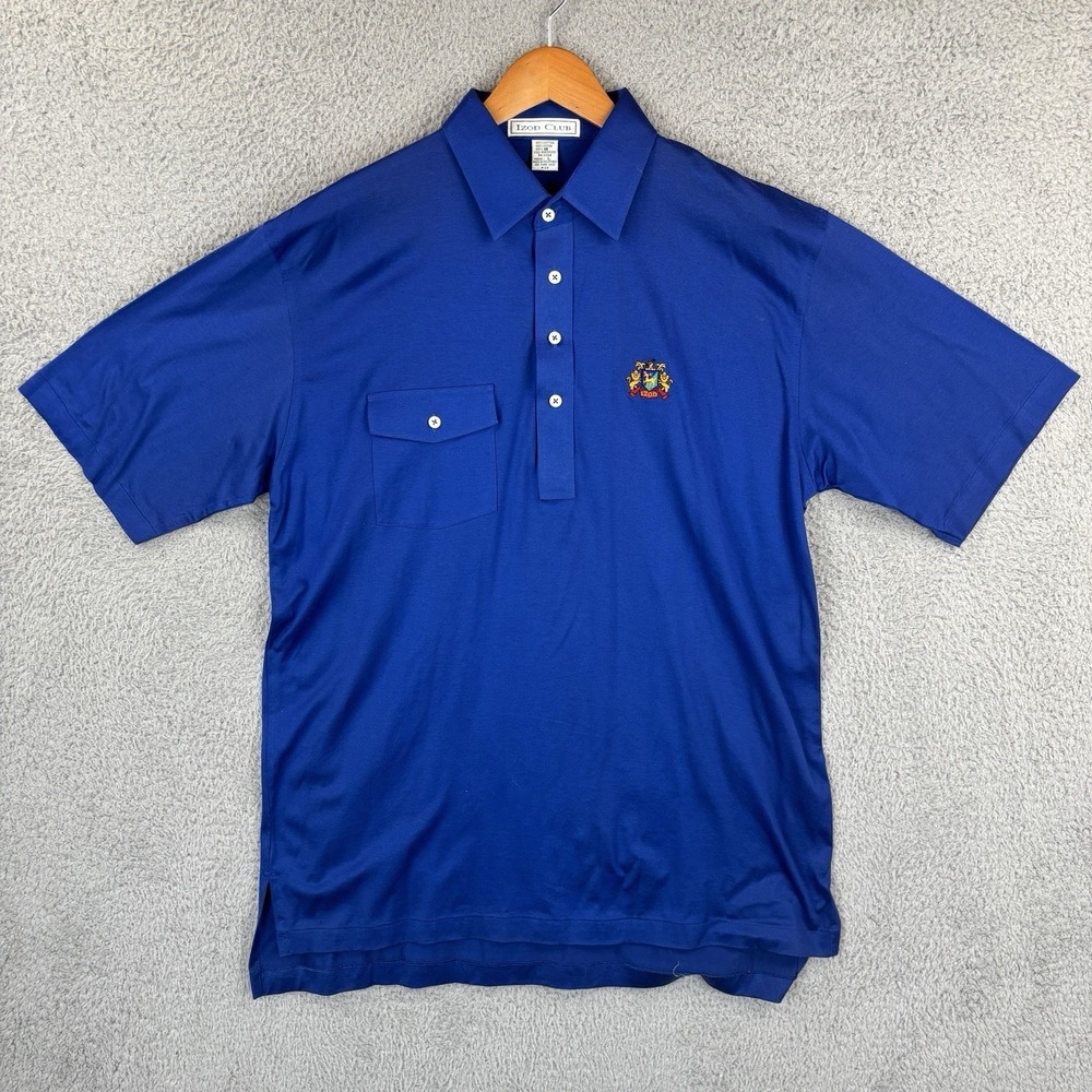 Vintage Izod Club Polo Shirt Mens Large Blue Right Pocket Crest Logo 90s Golf